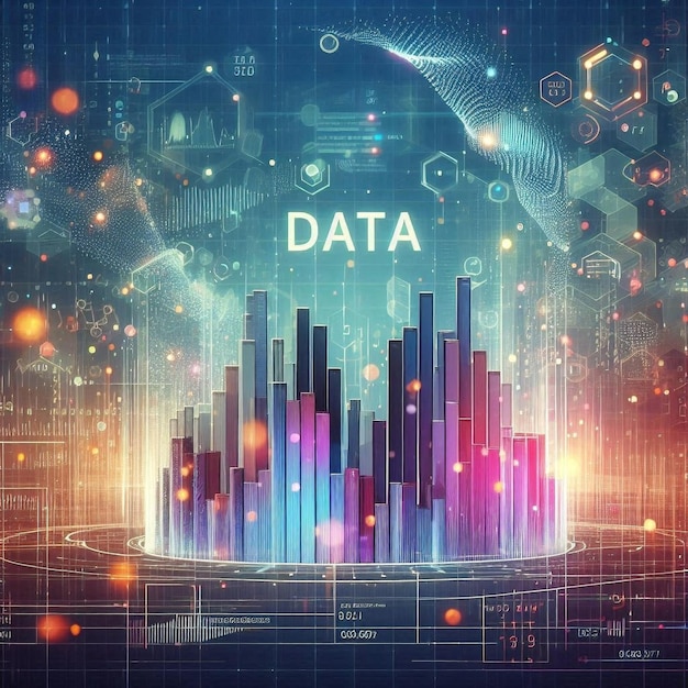 un gráfico de un centro de datos con un fondo azul con un gráfico que dice datos