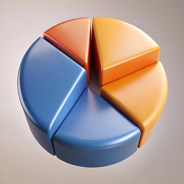 Un gráfico circular 3D con cuatro segmentos en azul y naranja perfecto para visualizar porcentajes de datos e informes comerciales