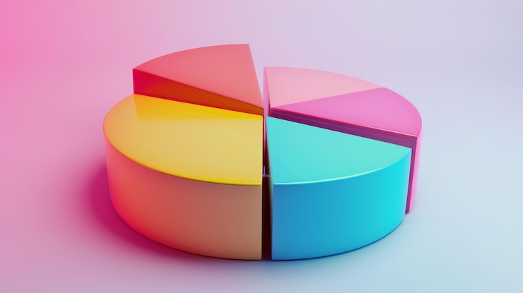 Foto gráfico circular 3d vibrante con segmentos coloridos contra un fondo pastel liso para la claridad