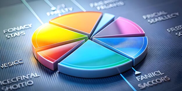 Gráfico circular abstracto brillante con segmentos que destacan el concepto de sectores financieros como un abstracto brillante