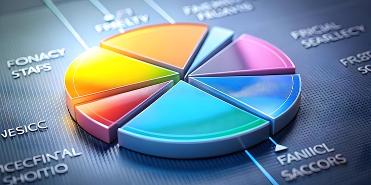 Foto gráfico circular abstracto brillante con segmentos que destacan el concepto de sectores financieros como un abstracto brillante