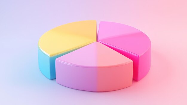 Un gráfico circular colorido dividido en cuatro secciones renderizado en 3D con un fondo pastel