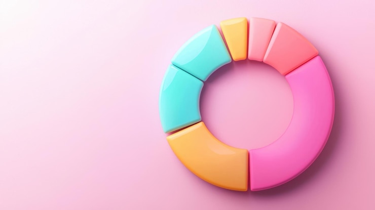 Foto gráfico circular colorido sobre fondo rosa que representa los objetivos y el progreso