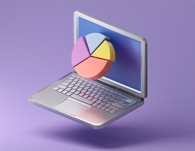 Un gráfico circular colorido surge de la pantalla de una computadora portátil
