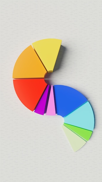 Gráfico circular de diferentes colores en forma de que en la mesa blanca estadísticas finanzas banca