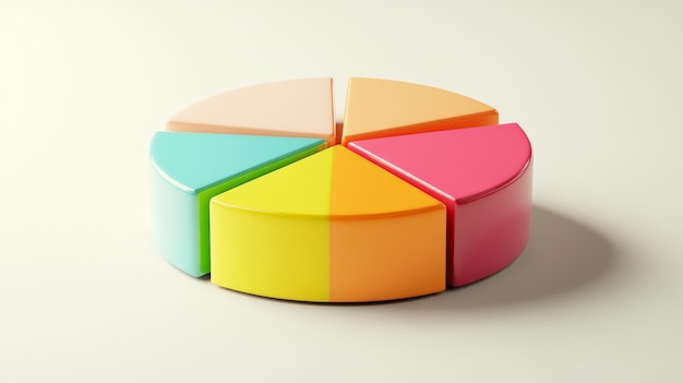 Un gráfico circular con un efecto 3D que muestra varios segmentos en diferentes colores contra un fondo neutral para enfatizar la profundidad y el detalle