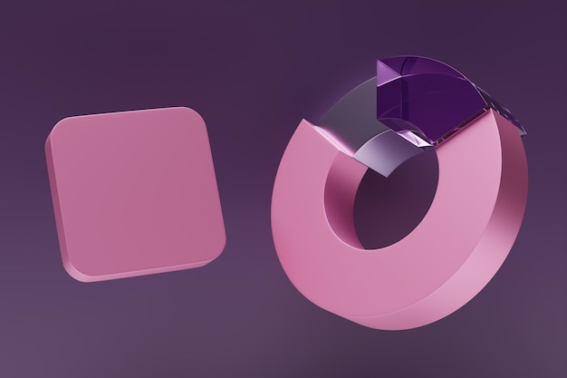 Gráfico circular rosa con varias divisiones y lugar para su ilustración de texto 3D
