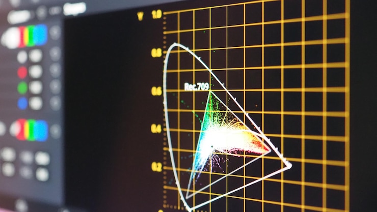 Foto gráfico de clasificación de color o indicador de corrección de color rgb en el monitor