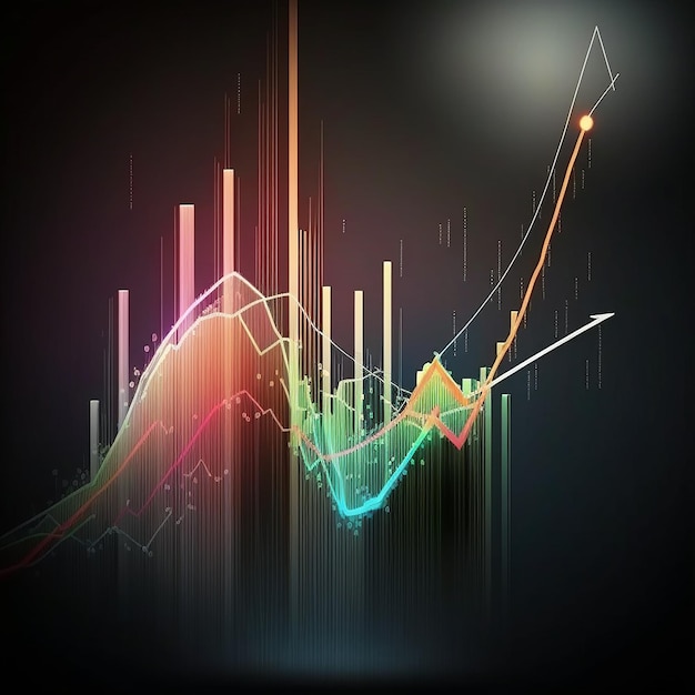 Un gráfico colorido con una línea que sube.