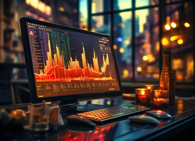 gráfico comercial con números en el monitor