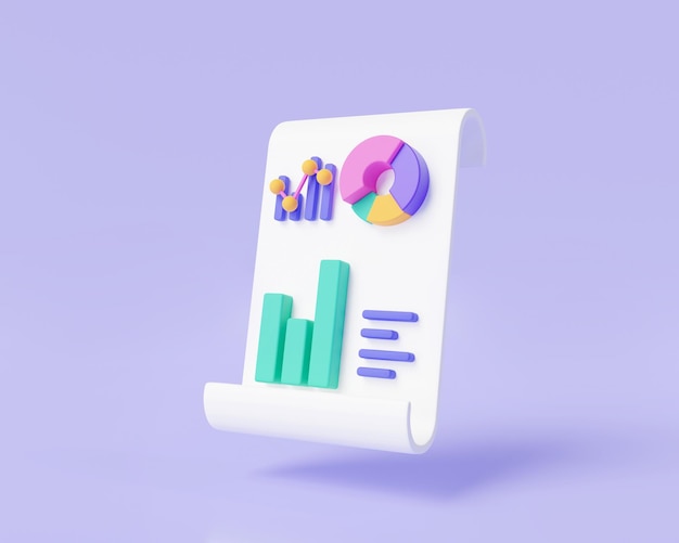 Gráfico de comercio de acciones gráfico de estrategia de crecimiento gráfico circular Gráfico de optimización Gráfico de estadísticas de crecimiento gráfico de inversión negocio financiero Concepto de negocio 3d render ilustración dibujos animados mínimos