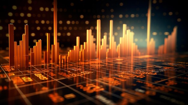 gráfico de comercio financiero en la ciudad con edificios abstractos IA generativa