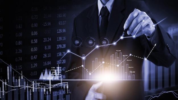 Gráfico de cotización bursátil o forex y gráfico de velas adecuado para el concepto de inversión financiera