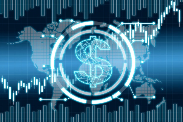 Gráfico de cotizaciones brillante con símbolo de dólar