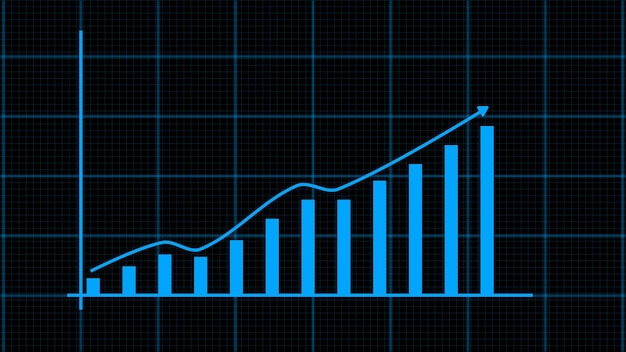 El gráfico crece con la línea de cuadrícula El éxito creciente del gráfico empresarial con la flecha