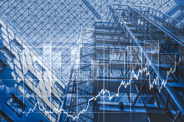 Gráfico de crecimiento en el contexto de la construcción moderna de bienes raíces y la construcción de edificios comerciales y crecimiento financiero de locales