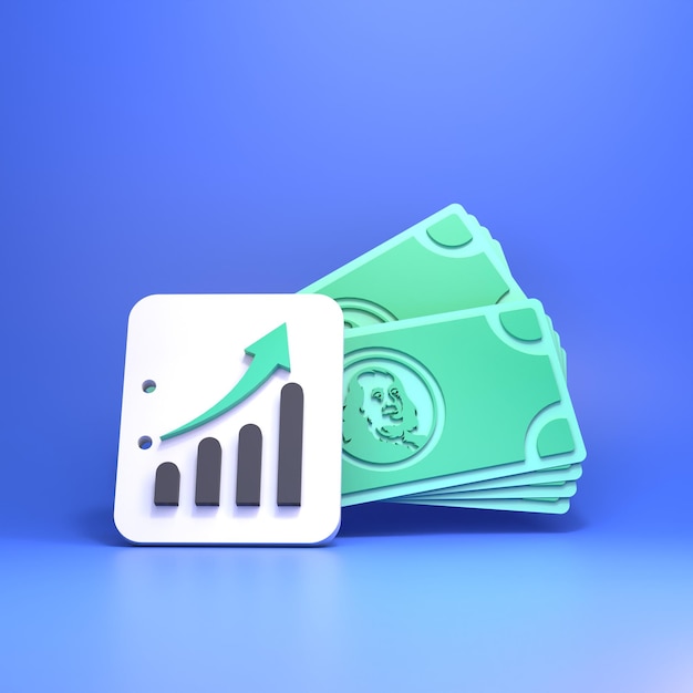 Gráfico de crecimiento en el contexto del render 3d del dólar