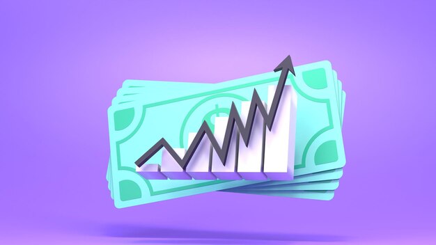 Gráfico de crecimiento en el contexto del render 3d del dólar