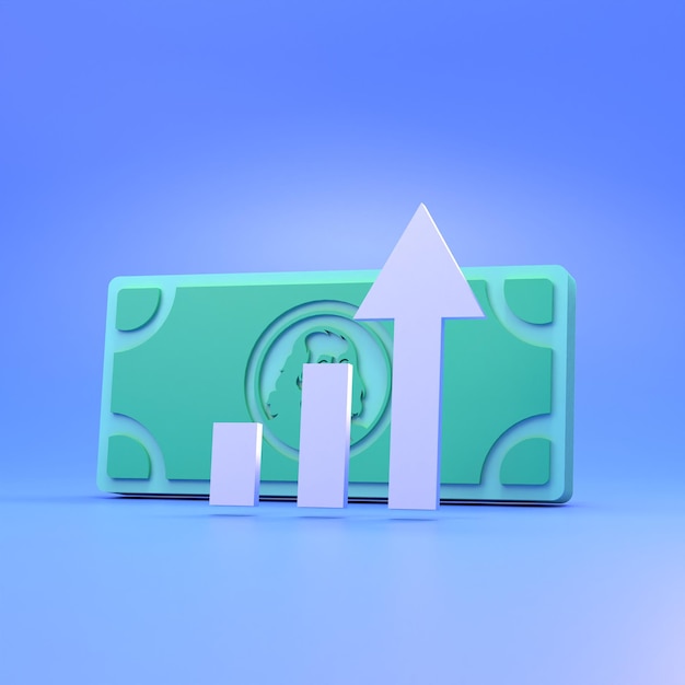 Gráfico de crecimiento en el contexto del render 3d del dólar