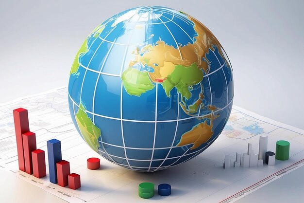 Foto gráfico de crecimiento del negocio en el globo ilustración 3d del concepto de negocio global