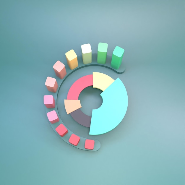 Gráfico de crecimiento semicircular de rojo a verde 3d render