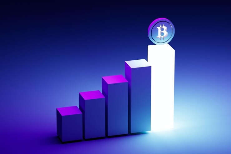 Foto gráfico de crecimiento del símbolo de bitcoin concepto de crecimiento de bitcoin btc