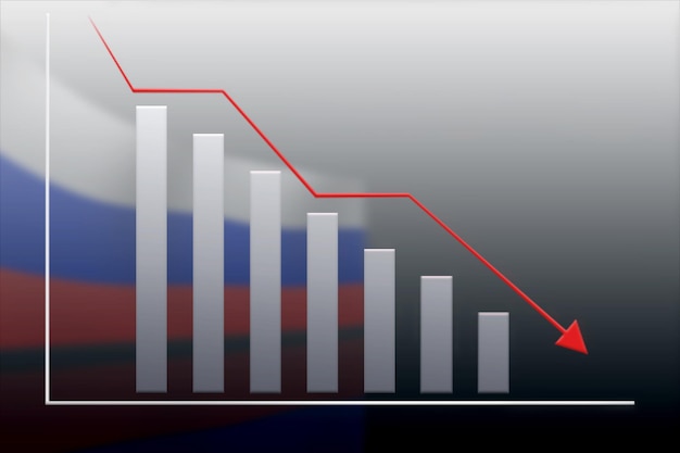 Gráfico da recessão no contexto da bandeira da rússia