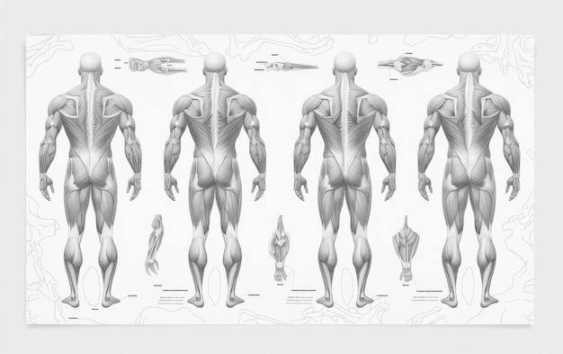 Foto gráfico de anatomia muscular de fisiologia em fundo branco