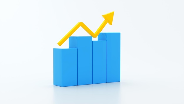 Gráfico de barras 3D Investimento dinheiro crescimento serviços bancários de pagamento negócios e finanças conceito 3D