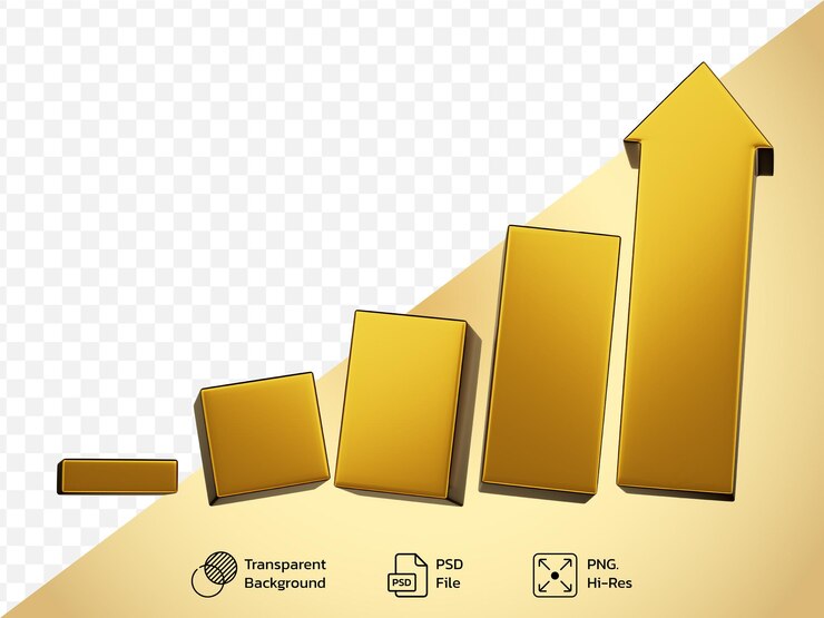 Foto gráfico de barras de ouro em fundo transparente as estatísticas financeiras e de investimento mostram um conceito de tendência melhor