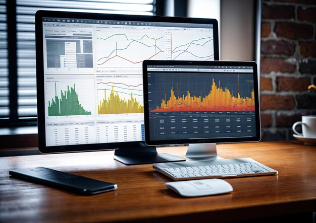 Gráfico de bolsa de valores no ecrã do computador Conceito de negócios e finanças Renderização 3D