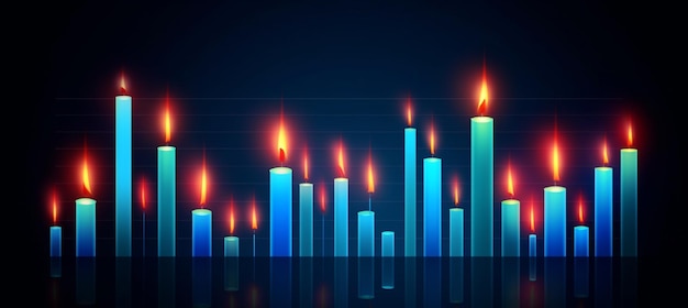 Foto gráfico de candlestick de negócios de negociação de investimento no mercado de ações em fundo azul