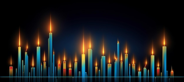 Gráfico de candlestick de negócios de negociação de investimento no mercado de ações em fundo azul