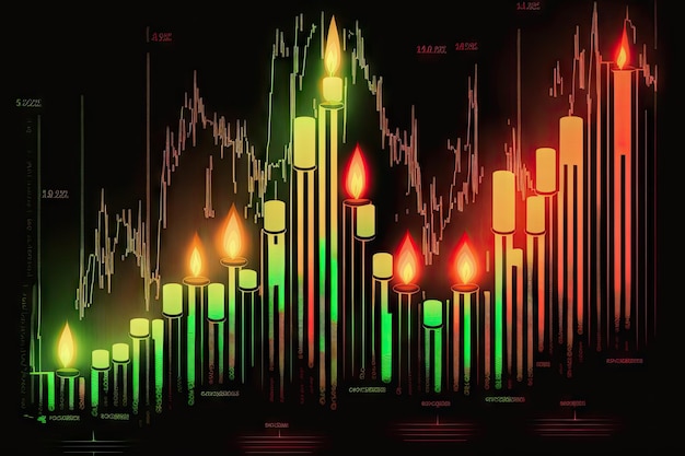Gráfico de castiçal de investimento do mercado de ações com cor verde e vermelha