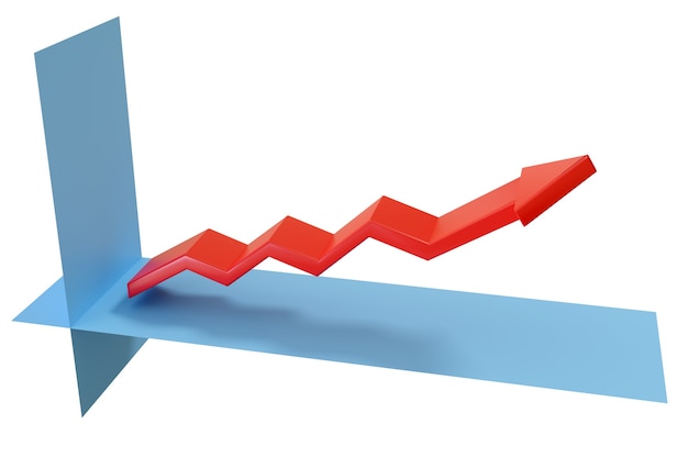 Gráfico de crescimento com seta em três dimensões.