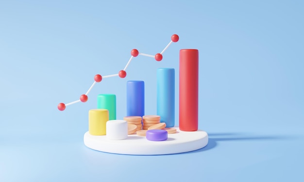 Gráfico de crescimento de fundos de investimento análise de dados otimização de estatísticas gestão financeira renderização 3D