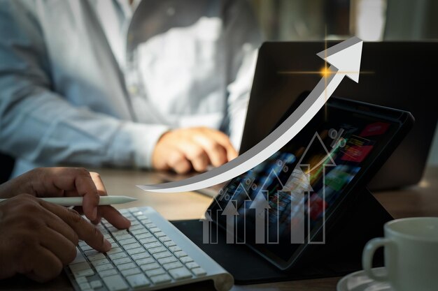 Foto gráfico de crescimento de negócios e análise de gráficos de planejamento de negócios e estratégia financeira