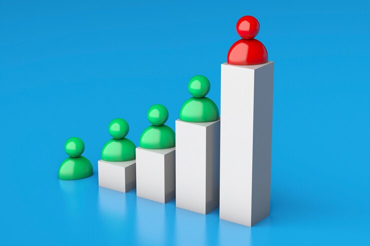 Foto gráfico de crescimento e empresários. negócio de sucesso com aumento de lucros. renderização 3d.