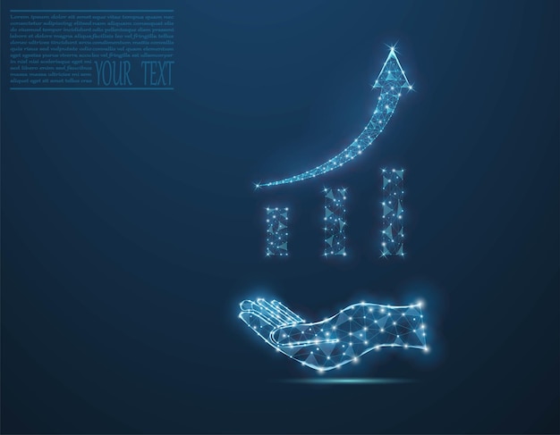 Foto gráfico de crescimento em uma imagem vetorial de mão composta de grade e pontos gráficos de ilustração de negócios