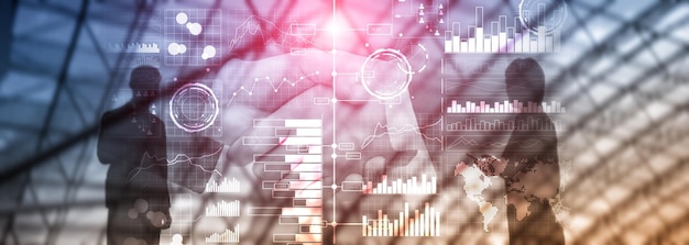 Gráfico de diagrama de inteligência de negócios Painel de investimento de negociação de ações fundo desfocado transparente