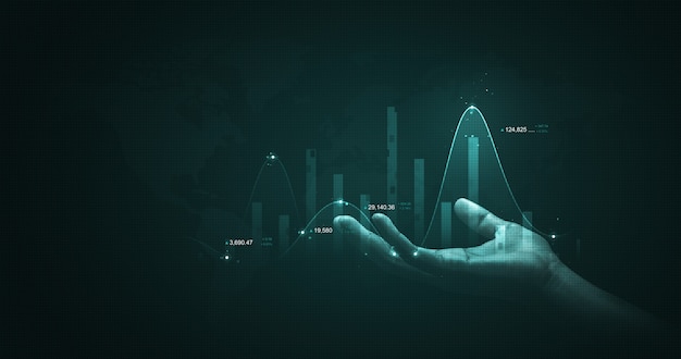 Gráfico de finanças de análise de empresário e gráfico de mercado investimento negócio troca dinheiro moeda de estoque de economia de crescimento em fundo de comércio com lucro de ganhos de informações econômicas globais de sucesso.