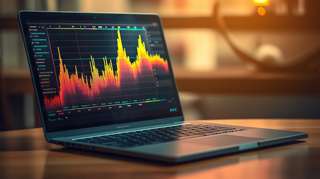 Gráfico de informações de negociação do mercado de ações de negócios mostrado na tela do monitor escritório luz cristal b