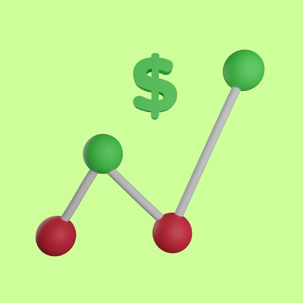 Gráfico de linhas 3d aumenta dólar em fundo verde