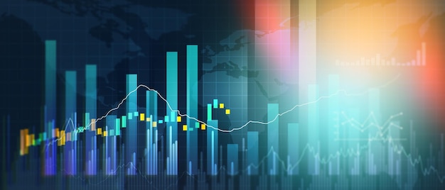 Foto gráfico de negócios abstrato com gráfico de linha flutuante ilustração do mercado global de negociação