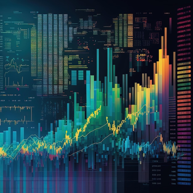 Gráfico de negócios comerciais em fundo de néon colorido escuro AI