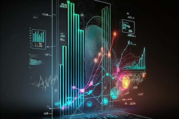 Gráfico de negócios comerciais em fundo de néon colorido escuro AI