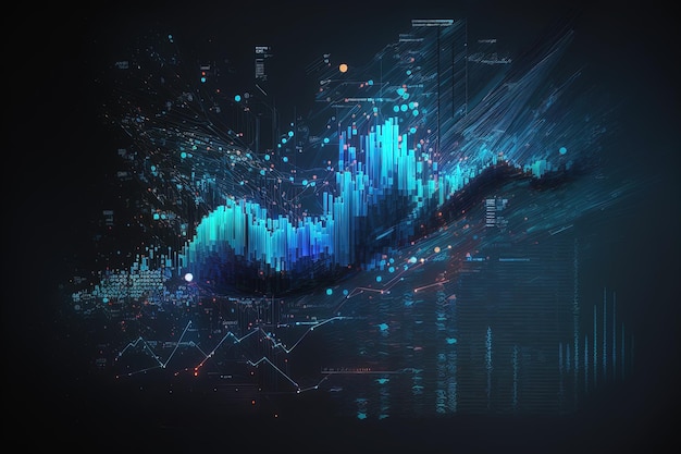 Gráfico de negócios comerciais em fundo neon azul escuro AI