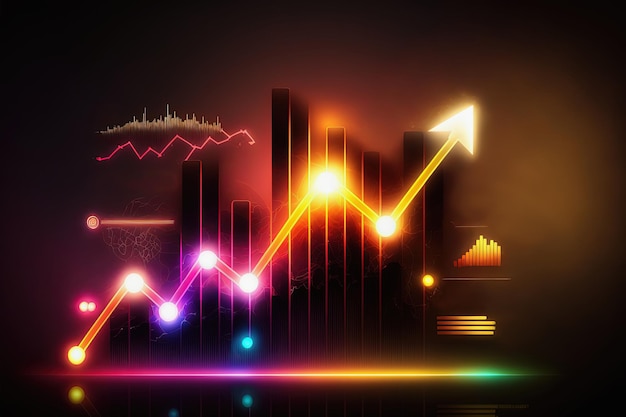 Gráfico de negócios comerciais em fundo neon colorido escuro Generative AI