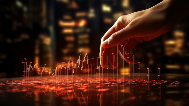 Gráfico de negócios de crise de mão Seta vermelha 3d Queda Gráfico financeiro Conceito de mercado de investimento IA generativa