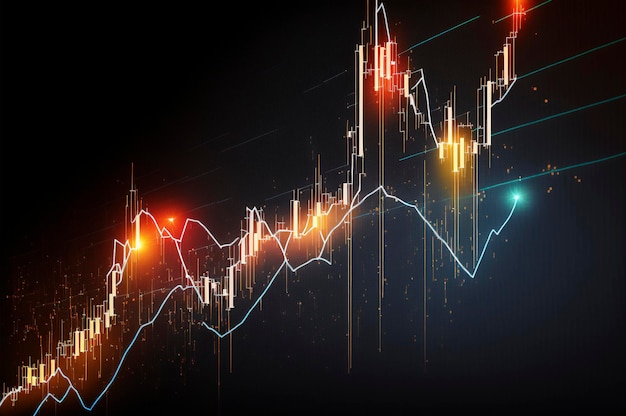 Gráfico de negócios do mundo ou gráfico mercado de ações ou gráfico de negociação forex em conceito gráfico adequado para investimento financeiro ou castiçal de gráfico de negócios de tendências econômicas em neon light ai generative